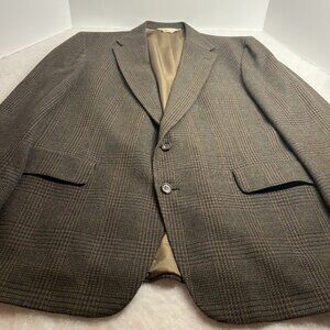 Wool Brown Plaid Blazer Sport Coat Men's 46 Academia Professor Business Y2K